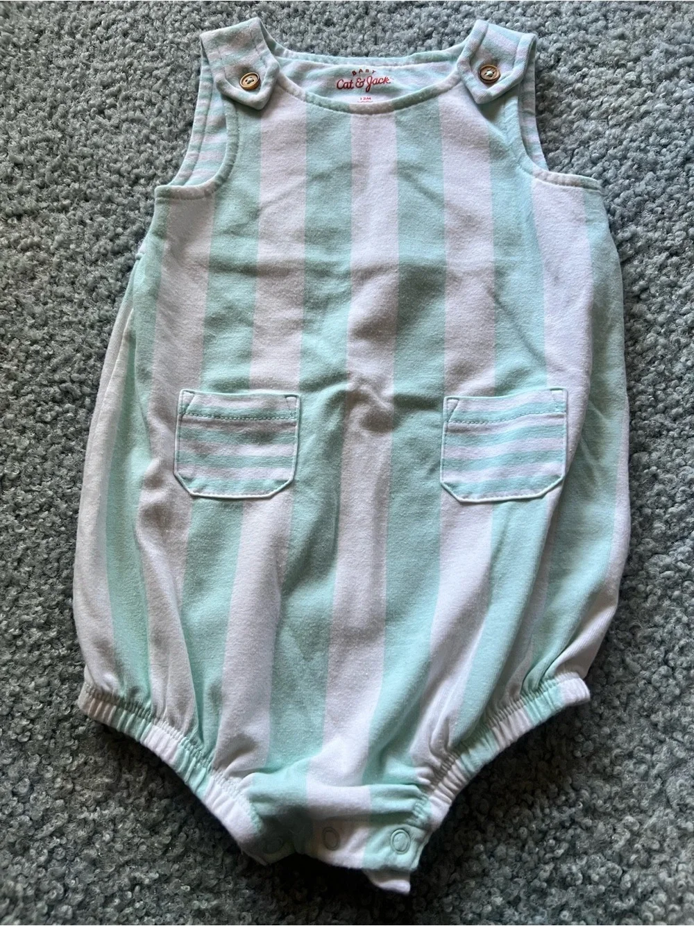 Cat & Jack Striped Knit Romper One-Piece Sleeveless Snap Pockets 12M